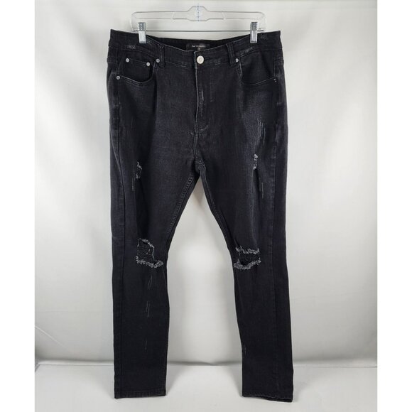 Serenede Jeans Mens 38x33 Black Distressed Stretch Skinny Denim - Picture 1 of 10